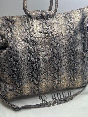 HOBO INTERNATIONAL Sheila Medium Satchel Crossbody Metallic Golden Snake Leather